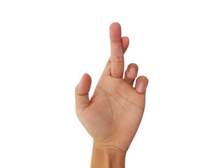 hand gesturing - Crossed fingers symbol isolated on a white background.