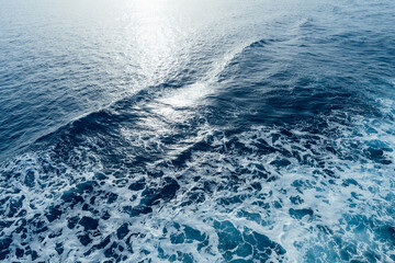 View to ocean waves. Blue cristal clear water background