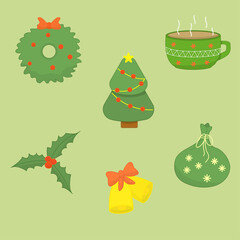 Cozy Christmas vector illustration set.