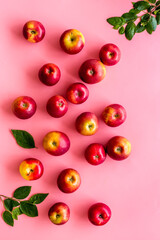 Apples background on kitchen desk - top view