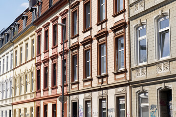 Fototapeta na wymiar colourful facades of houses from the late nineteenth century in cologne ehrenfeld