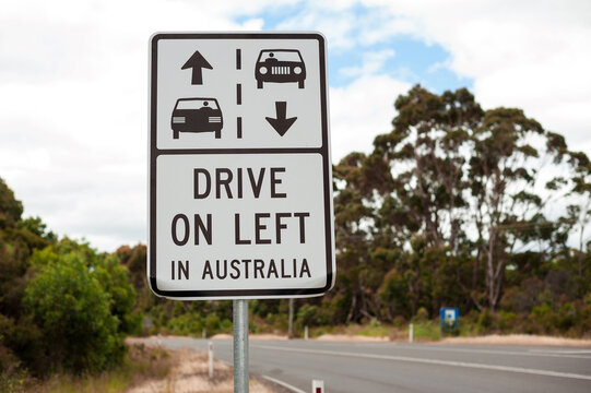 Road sign. Drive on left in Australia. Great Ocean Road.