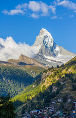 Matterhorn as seen from Zermatt village, summer, Switzerland (vertical)