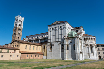 Fototapeta na wymiar LUCCA, ITALY Piazza San Martino with Campanila of San Giovanni e Reparata Church