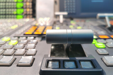 Switcher buttons in studio TV station, Audio and Video Production Switcher of Television Broadcast.