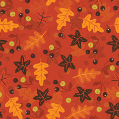 Seamless repeating pattern of leaves and berries