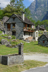 Small village of Bavona valley in the Swiss alps