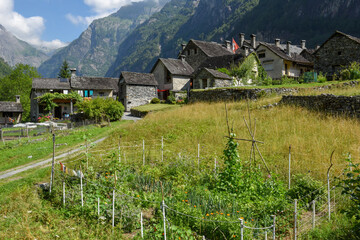 Small village of Bavona valley in the Swiss alps