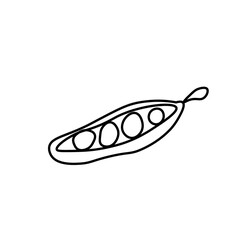 Vector peas with a black line.Simple food and cooking illustration in doodle style on a white isolated background hand drawn.Design for social networks,web,advertising,banners,menus,recipes.