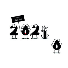 Obraz premium Merry new year 2021 card isolated on white background. Cartoon style. 2020 is leaving forever. Vector. Farewell to 2020