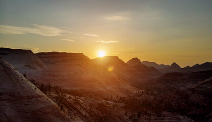 Amazing landscape sunset on Canyon Overlook, Zion National Park, Utah
