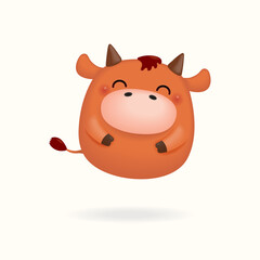2021 Chinese New Year vector illustration of a cute happy little ox balloon, isolated on white. Hand drawn cartoon clipart. Design concept for zodiac sign, holiday card, banner, poster, decor element.