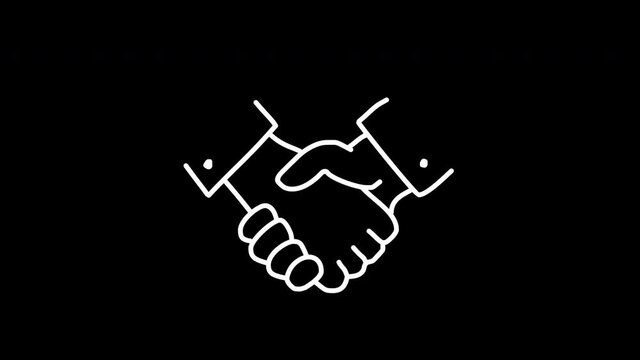 Goal handshake laptop. Doodle icons. Trembling style. Transparent background