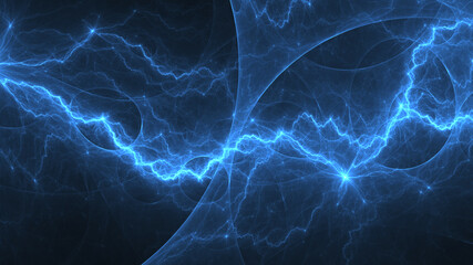 Blue lightning background, abstract electrical plasma