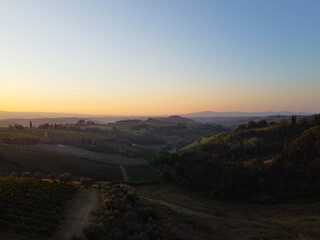 Last sun rays of the day on hills around Perugia in Umbria