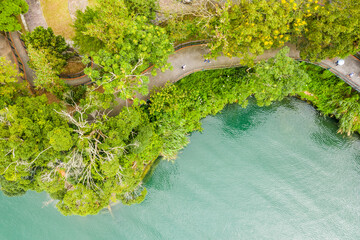 Sun Moon lake hiking trail near the water