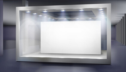 Empty shop window in a shopping mall. Place for the exhibition or product display. Vector illustration.