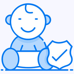
Checkmark with baby, insurance for children in editable style 
