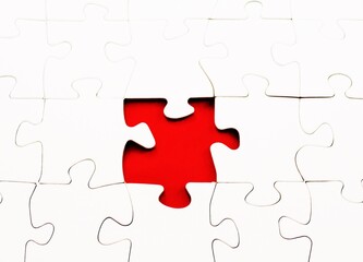 White Jigsaw Puzzle with Missing Piece team concept - or social distance concept 