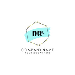 MV Initial handwriting logo template vector