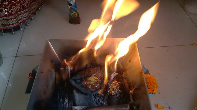 hawan kund burning fire on occasion of festival
