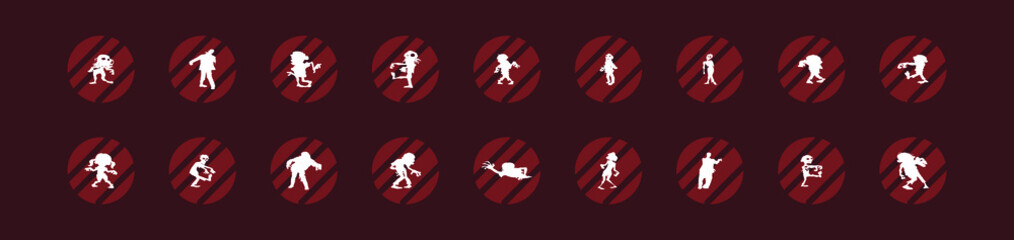 set of zombie cartoon icon design template with various model. vector illustration