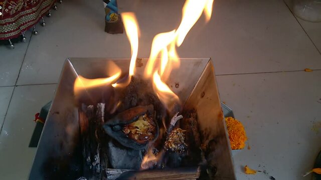 hawan kund burning fire on occasion of festival