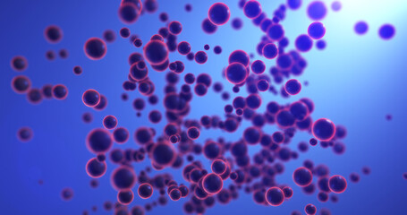 Glowing Black Spheres In 3D Space With Depth Of Field Effect. 3D Illustration Render. Beautiful Abstract And Technology Related CG Backgrounds