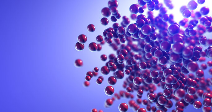 Abstract Shiny Red Spheres Background. Copy Space With Depth Of Field. 3D Illustration Render. Beautiful Abstract And Technology Related CG Backgrounds
