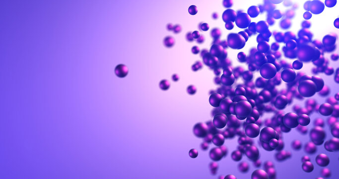 Dark Cosmic Balls With Depth Of Field. Copy Space. 3D Illustration Render. Beautiful Abstract And Technology Related CG Backgrounds