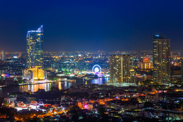 Naklejka premium Aerial View of Thailand. Bangkok in the night with beautiful lights. Bangkok, Thailand. Dec 31, 2018.