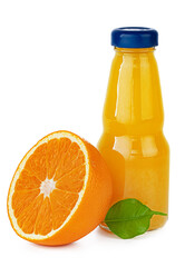 Bottle of fresh orange juice isolated on white