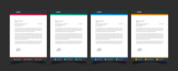 Creative professional corporate modern business style letterhead templates Simple design in minimalist style vector design illustration. color red green blue yellow 