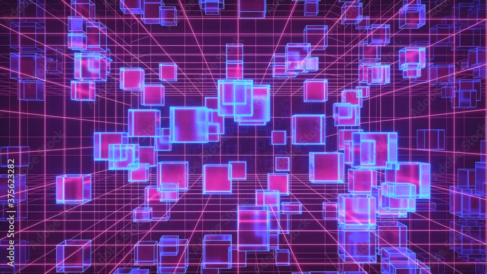 Poster cyberspace tunnel with geometry cube, 3d rendering.