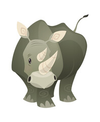 Rhino. Strong rhinoceros savannah gray animal, wildlife trendy exotic childish print, african fauna mammal. Vector flat cartoon single isolated illustration