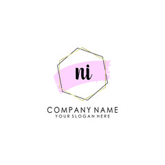 NI Initial handwriting logo template vector