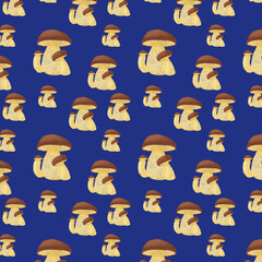 seamless pattern with mushrooms on a blue background