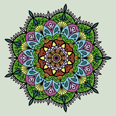 Anti stress therapy pattern with hand drawn colorful mandala, coloring book, vector