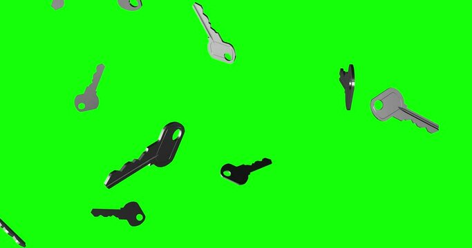 Silver keys rain falling green screen animation 3d chroma key