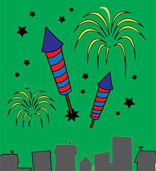 vector illustration of city skyline with fireworks