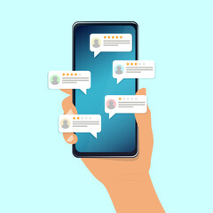 Review, feedback, rating bubble speech on smartphone.