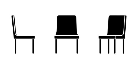 Isolated contemporary office chair vector illustration icon pictogram set. Front, side view silhouette on white