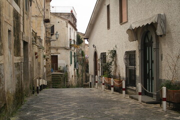 old building in an alley in the old town of agricola, cilento national park, salerno province, campania, italy