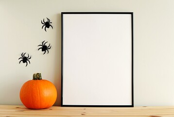 Halloween frame mockup for artwork, photo, design, blank black vertical frame.