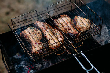 Grilled pork steak on the bone