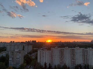 sunset over city