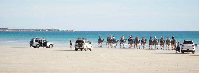 Camel riding at Cable Beach near Broome, Western Australia.