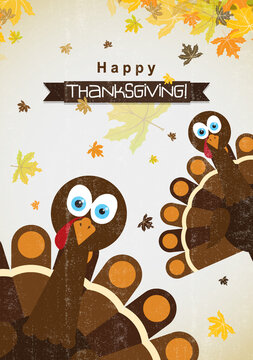Greeting card with a happy Thanksgiving turkey, vector