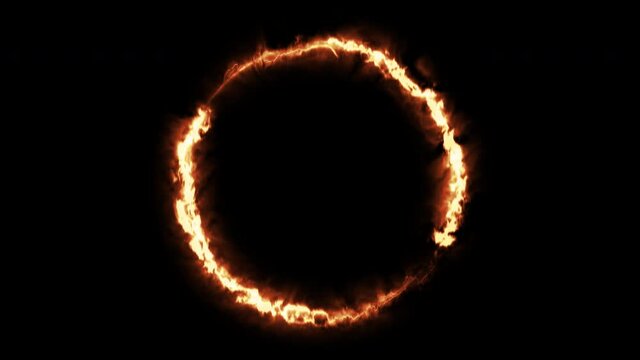 A flaming ring of fire burns in a seamless loop on an alpha channel background.