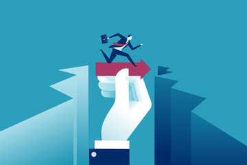 Big hand help manager overcome gap. Support and help concept. Concept business vector illustration.